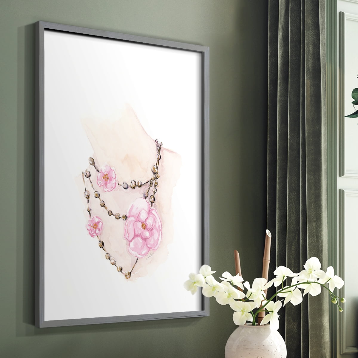 Bead Floral Necklace in Paper Solid Wood 16 x 20 Framed Print