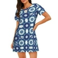 thumbnail image 1 of Easygdp Vintage Blue Camisón de manga corta para mujer, informal, estampado, 1 of 6