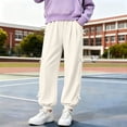 thumbnail image 5 of Nilvkv Girls Baggy Pants, Girls Sweatpants, Lightweight Balloon Cuffed Joggers with Elastic Waist and Side Bow Details, ideal for Spring and Summer Beige 7-8 Years, 5 of 8