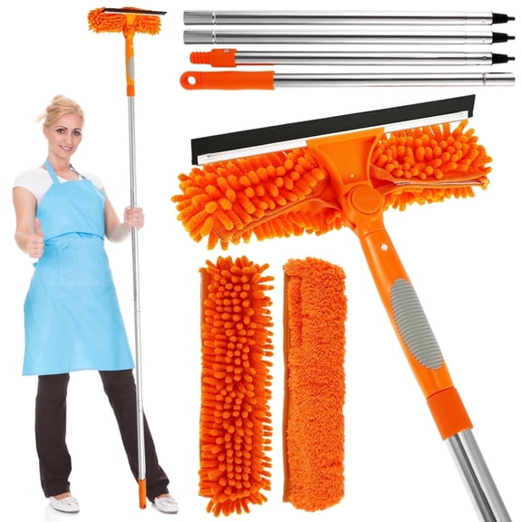 2-in-1 Window Squeegee, 75" Long Handle, Detachable Squeegee & 2 Cleaning Pads, for Windows, Shower Doors, Mirrors, Cars