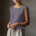thumbnail image 4 of KIHOUT Women's Lace Trim Round Neck Sleeveless Linen Cotton Blouse Pre-Shrunk Casual Summer Tank Top, 4 of 7