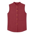 thumbnail image 3 of Tbopshirt Sleeveless Tops for Women Stand Collar Plus Size Shirt Button Front Linen Summer Blouse,Wine, 3 of 6