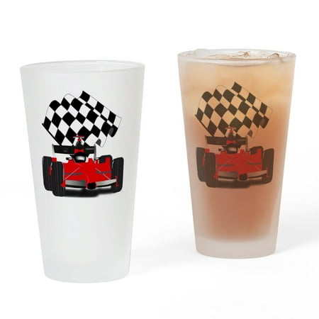 CafePress - Red Race Car With Checkered Flag - Pint Glass, Drinking Glass, 16 oz. CafePress