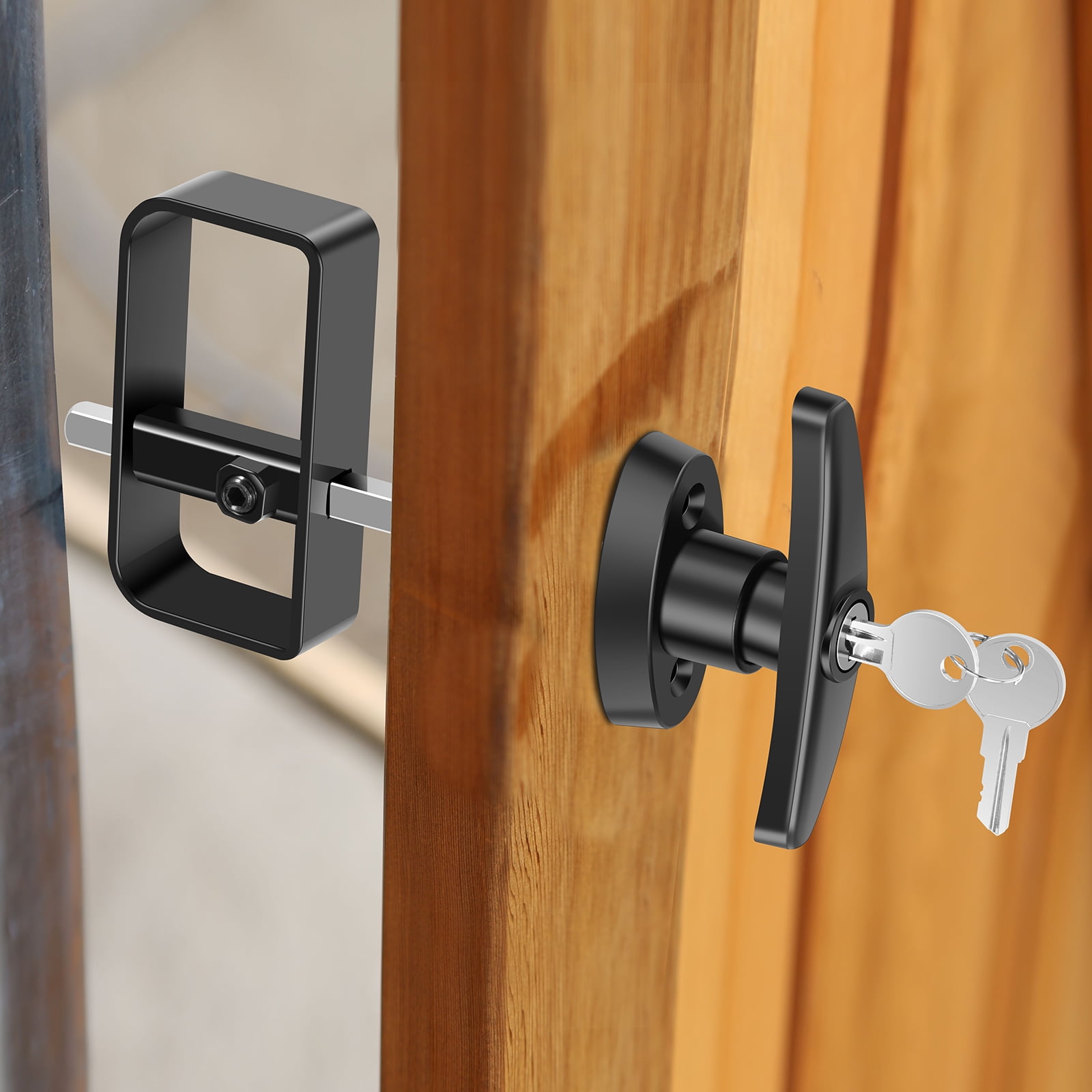 2Pcs Shed Door Latch T Handle Lock Kit with 4 Keys and 4 Screws 5-1/2inch Stem Shed Door Handle Lock Zinc Alloy Shed Door Hardware Easy to Install for Shed Gate Barn Playhouse