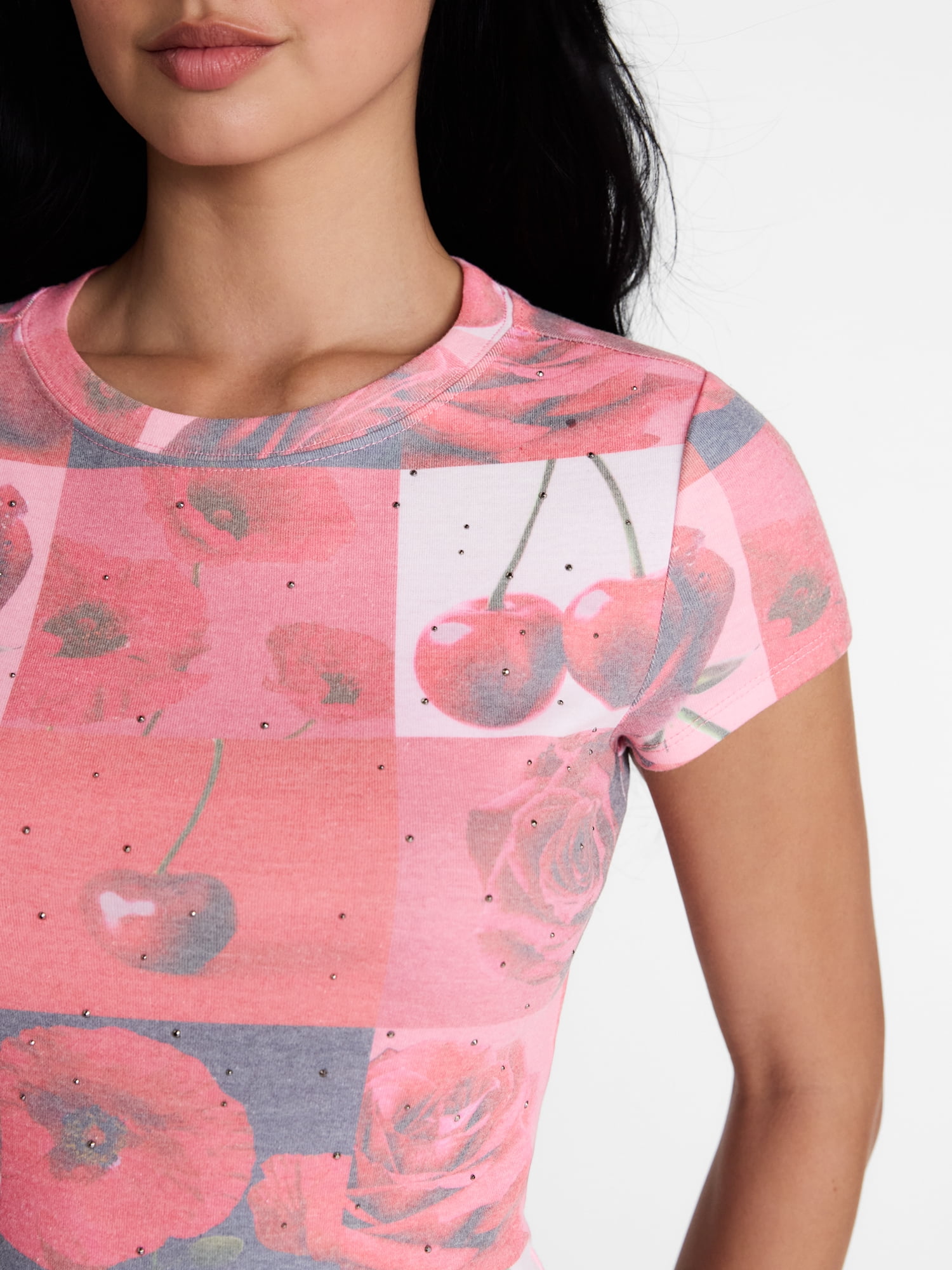 Madden NYC Women's Studded Graphic Tee with Short Sleeves, Sizes XXS-XXL