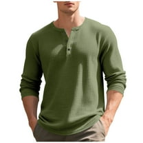Mgmyaa Men's Button-Down Waffle Knit Shirt Breathable Long Sleeve Thermal Henley Casual Loungewear Pullover Work Shirt