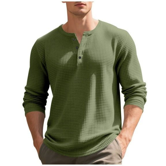 IYTR Men's Comfy Henley T-Shirt Long Sleeve Loose Pullover Casual Crewneck Fall Fashion Workout Tee Shirts (Army Green,M)