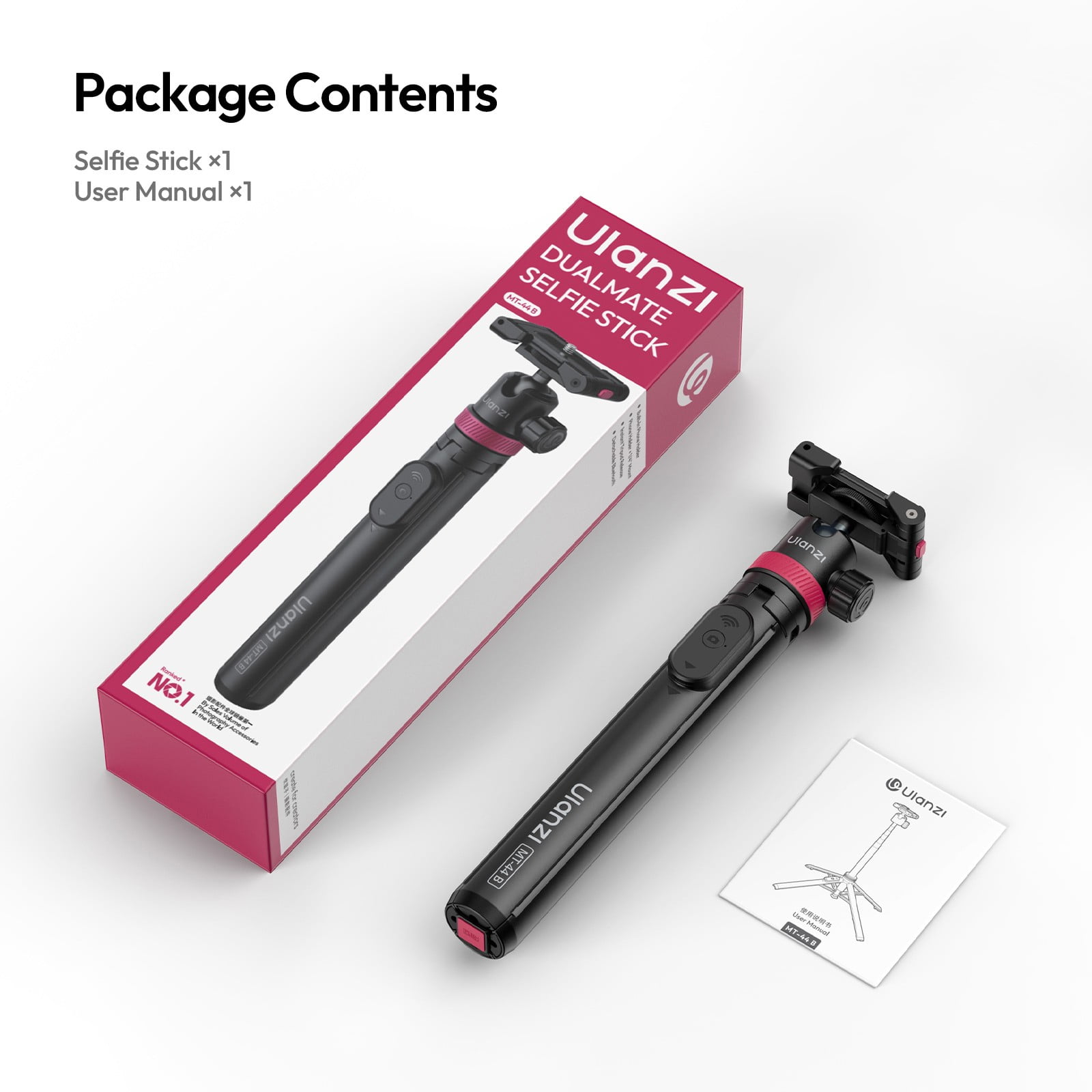 Ulanzi MT-44 B 2-in-1 Selfie Stick Tripod, Auto-Deploy Floor Tripod, 149cm Extendable Pole, Bluetooth Remote, Dual Camera Support for Phone & Mirrorless Cameras