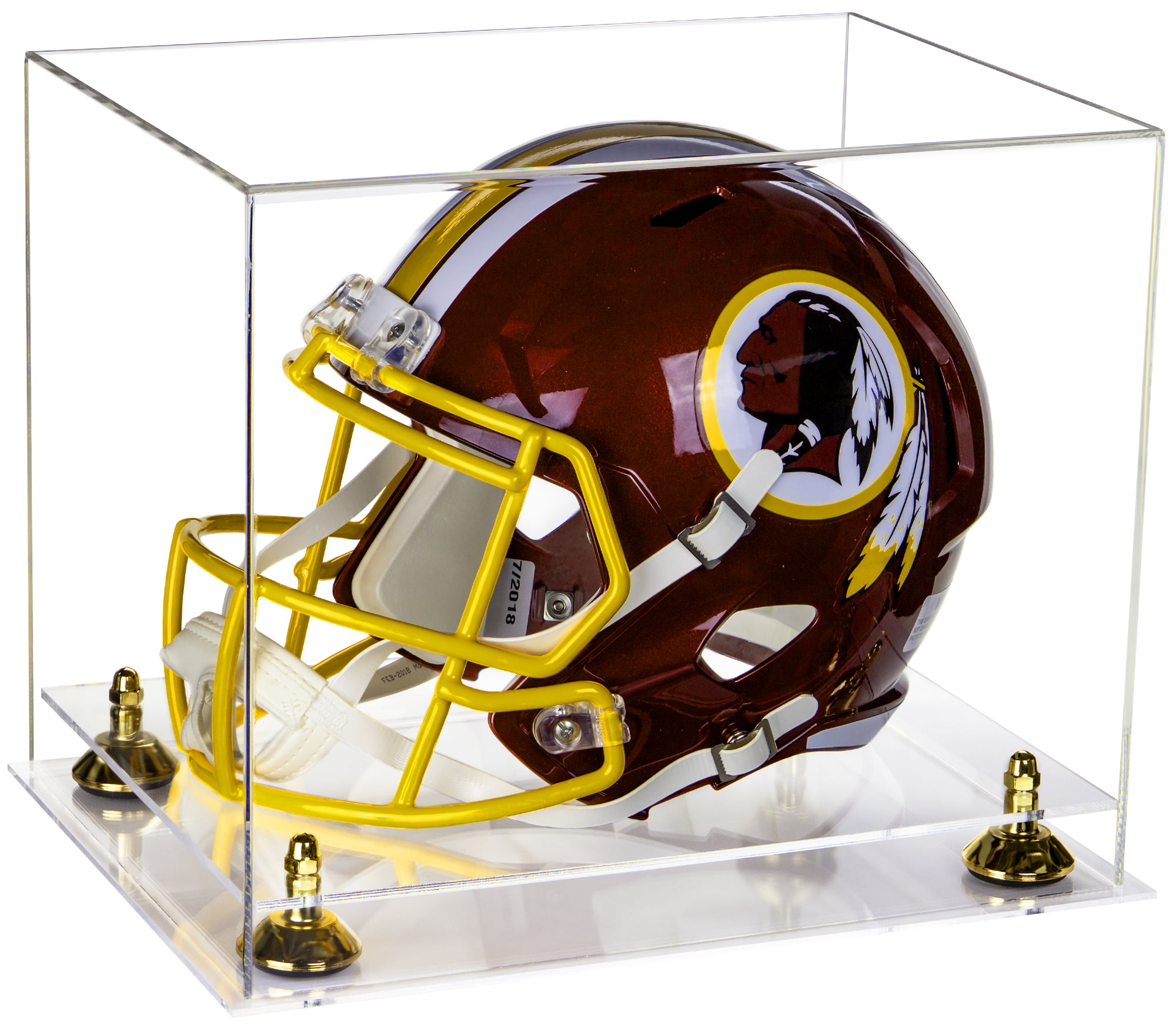 A002-GR Full Size Football Helmet Clear Acrylic Display Case with Gold Risers 