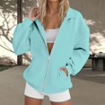 thumbnail image 2 of ManxiVoo Women's Oversized Lapel Zip Front Hoodie Raglan Sleeve Loose Casual Pullover Sweatshirt XXL Size Light Blue, 2 of 7