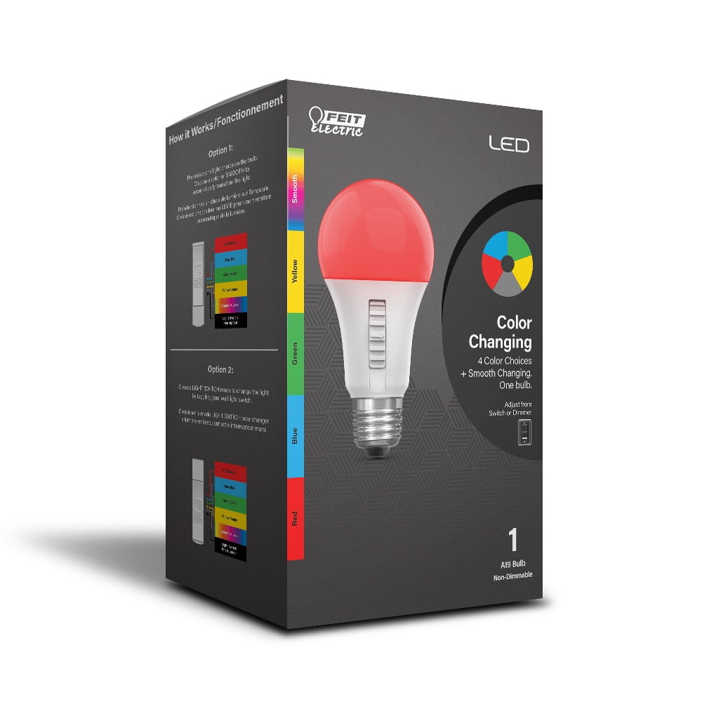Feit Electric Solid Colors or Smooth Transition LED 4.5W Party Bulb, A19, Non-Dimmable