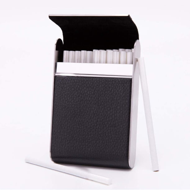 Estuche para cigarrillos Extra delgado, estuche de cuero para cigarrillos, estuche de almacenamiento para humo de cigarrillos, estuche para cigarros para fumador de acero inoxidable para muj