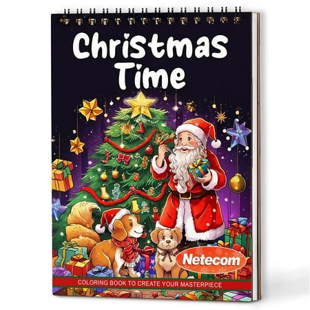 Netecom Christmas Time Coloring Book Spiral Bound for Adults A5 Wooden Cover 30 Stunning Coloring Pages of Snowy Scenes for Stress Relief and Relaxation