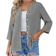 thumbnail image 6 of Oksale V Neck Cardigan for Women Dressy Cozy Cotton Linen Summer Cardigans Breathable Loose 3/4 Length Sleeve Shirts for Holiday 2026 Gray L, 6 of 10