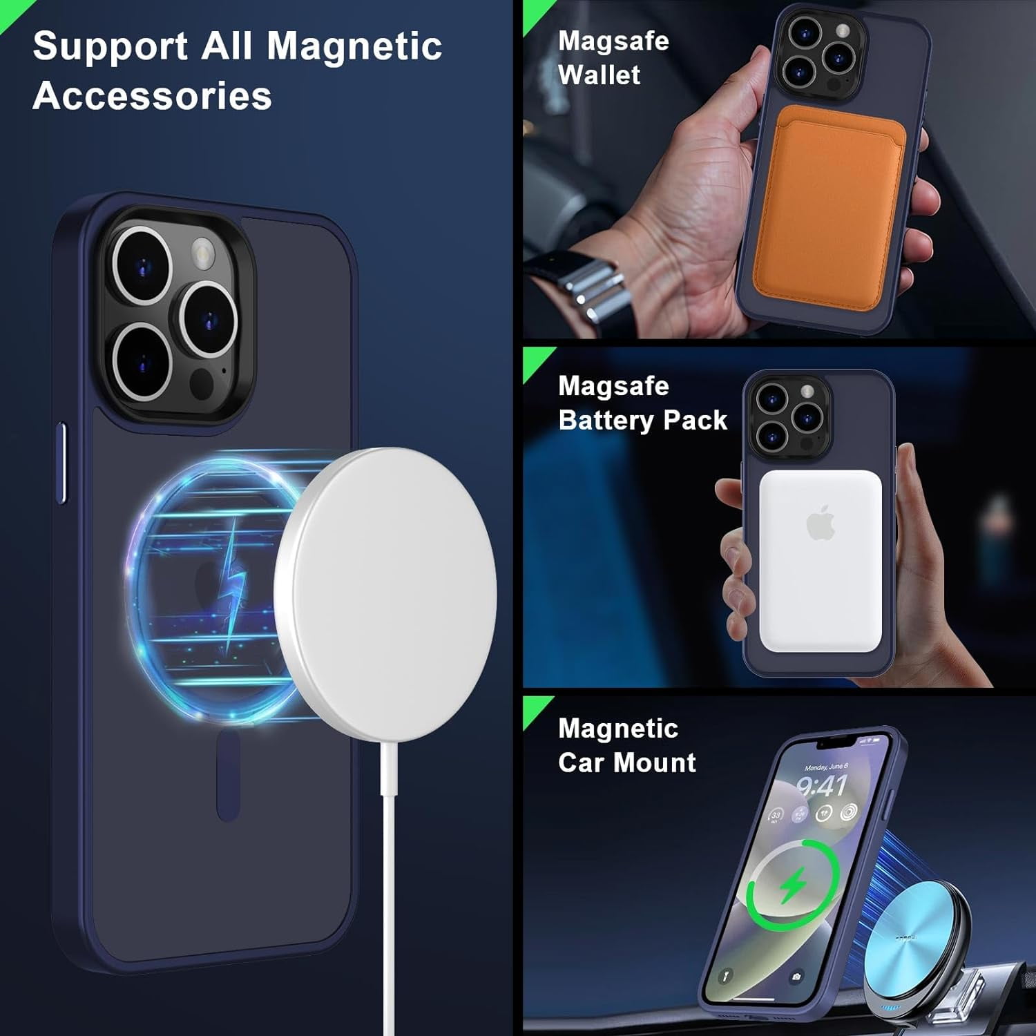 Designed For Compatible with Magsafe for Apple iPhone 12 Pro Max Magnetic Case with Screen Protector+Camera Lens Glass, Heavy Duty Slim Shockproof Magnetic Case for iPhone 12 Pro Max, Navy