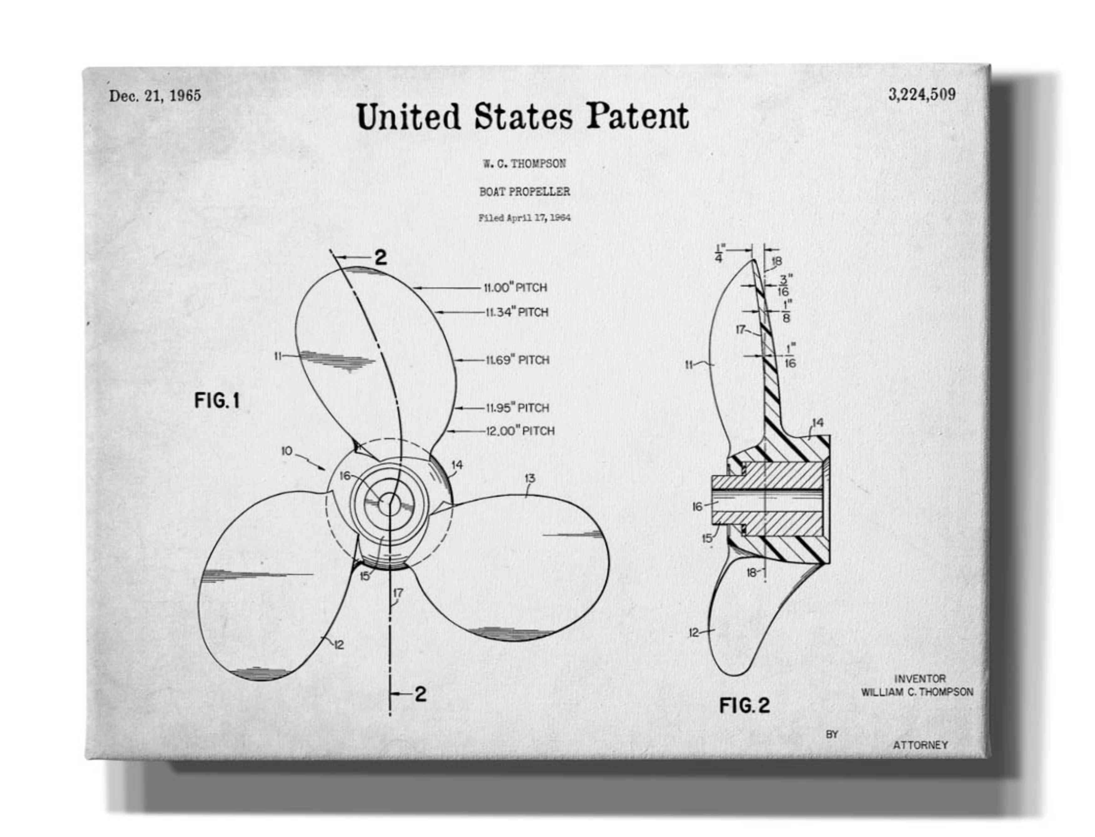 Epic Graffiti 'Boat Propeller Blueprint Patent White' Giclee Canvas Wall Art,  34