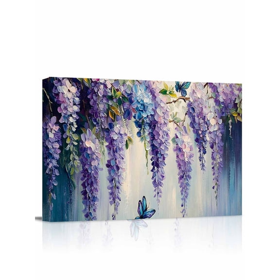 Purple Lavender Wall Art for Living Room,Canvas Picture Wall Decor for Bathroom Bedroom,Butterfly Flower Abstract Brush Artwork Painting Artwork for Office Kitchen Hallway Dining Room Decor 12"x16"