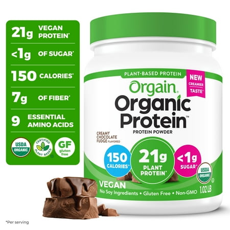 Orgain Organic Vegan 21g Protein Powder, Plant Based Shake Drink, Creamy Chocolate Fudge 1.02lb