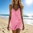 thumbnail image 2 of Women's Summer Linen Dresses Cotton Linen V Neck Sleeveless Spaghetti Strap Beach Dress Women Loose Breathable Lightweight Cami Sundress, 2 of 7