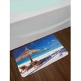 thumbnail image 2 of Landscape Bath Mat, Island Caribbean Honeymoon Themed Beach Seashore Ocean Print, Plush Bathroom Decor Mat with Non Slip Backing, 29.5" X 17.5", Brown Turquoise, 2 of 2