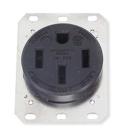 Receptacle, Single, 50A, 14-50R, 250V, Black