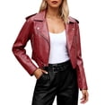 thumbnail image 2 of KANG Distressed Faux Leather Jacket For Plus Size Lapel Oversized Outerwear Coat With Tone Finish, 2 of 6