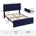 thumbnail image 2 of Queen blue marco de cama: 4 almacenamiento cajones, cabecero, faux leather forrado cama de plataforma con de madera slats support, button tufted design, no box spring, 2 of 8