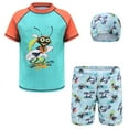 thumbnail image 1 of YONGHS Kids Boys Rash Guard 3-Piece Tankini Set Short Sleeve Swim Shirt with Trunks Hat Swimsuit Ant Print 12-13, 1 of 4