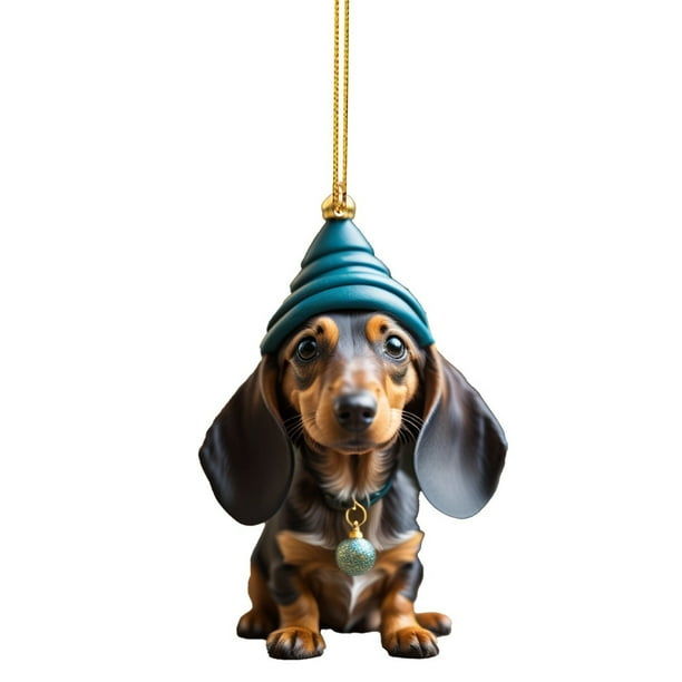 Colgante para Interior de Coche con Forma de Perro Salchicha 2023, Adorno Navideño para Árbol de Navidad.