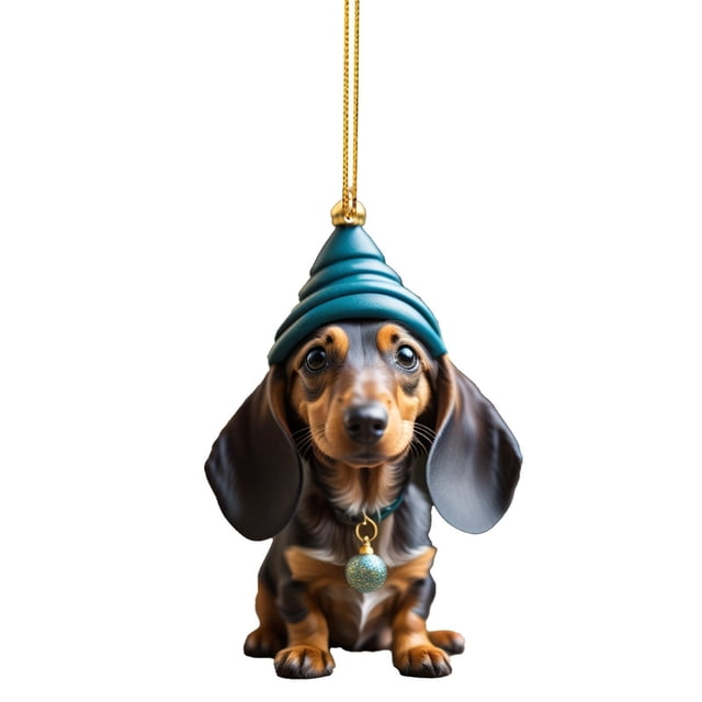 Adorno colgante para coche de perro salchicha 2023 | Colgante de acrílico para árbol de Navidad para decorar el interior del coche | Regalo divertido para niños y amantes de los perros
