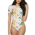 thumbnail image 2 of Uemuo Cute Baby Dinosaurs Pattern Women's One Piece Short Sleeve Swimsuit Rash Guard Surfing Modest Quick-drying Swimsuit Beach Essentials-XX-Large, 2 of 9
