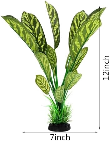 Silk Aquarium Plants, 12 Inch Artificial Silk Plants Decorations for Fish Tank,Aquarium Décor Plastic Plants (Green with Stripes, 2 Pack)