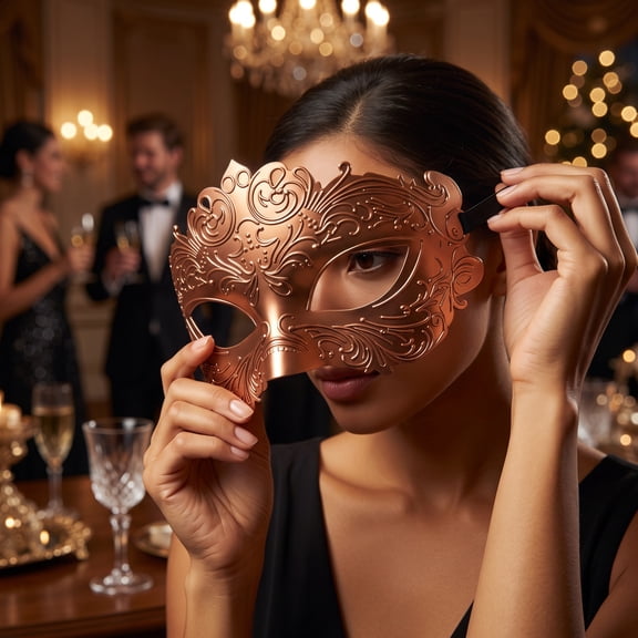 Womens Masquerade Mask Copper 7 Inch Venetian Masquerade Masks for Masquerade Party Mardi Gras Accessories for Halloween Wedding and Party Events, 1 Pack