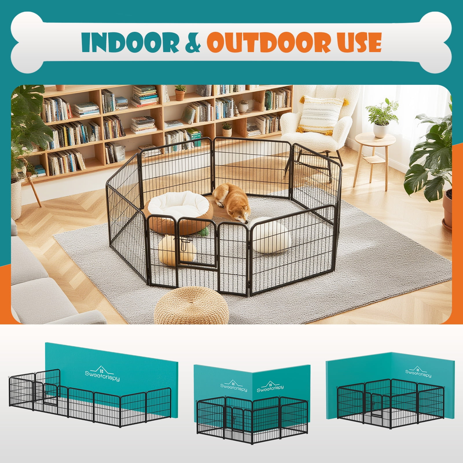 CONCETTA 24-Inch Dog Playpen with Secure Locking Door - Foldable 8-Panel Metal Exercise Pen for Puppies, Small Animals - Portable, Space-Saving Indoor/Outdoor Pet Enclosure