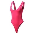 thumbnail image 2 of A2Y Women's Regular Fit Double Scoop Neck Solid Plain Bodysuit Neon Pink S, 2 of 3