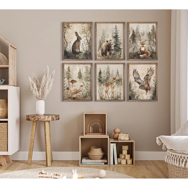 shiyou-Woodland Animal Wall Art Nursery Canvas Wall Decor Forest