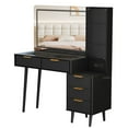 thumbnail image 7 of TROPOW 48" Fluted Makeup Vanity Desk with LED Mirror & Lights, 5 Drawers, Glass Top & Built-in Power Outlet, Modern Dressing Table for Bedroom,Gray, 7 of 7