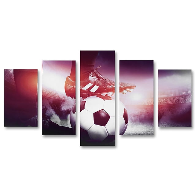 Pintura en lienzo de deportes de fútbol, 5 paneles, imagen impresa, arte de pared, decoración del hogar, oficina, dormitorio (S)