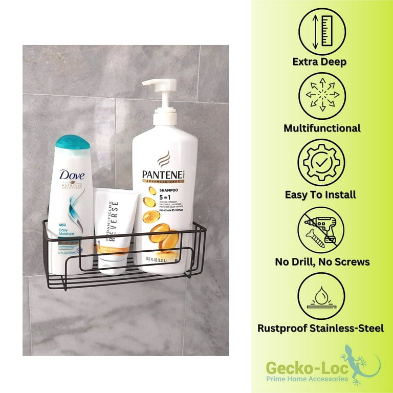 Gecko-Loc Long Over Showerhead Hanging Bathroom Shower Caddy - Bronze 
