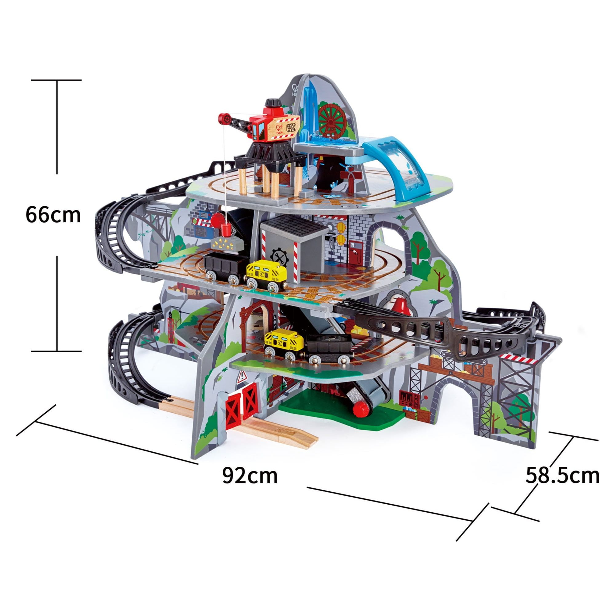 Hape Railway Mighty Mountain Train Multi-Level Wood Set, Crane, Conveyor Belt, and Bridge, Gift Idea for Toddlers & Kids Ages 3 to 10 Years Old
