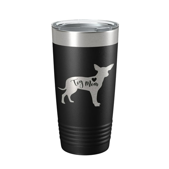 Toy Mom Tumbler Dog Travel Mug Gift Insulated Laser Engraved Coffee Cup 20 oz Black