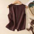 thumbnail image 3 of Women Vests Cotton Linen Sleeveless V Neck Button Open Front Polyester Spring Summer Casual Wear, 3 of 5