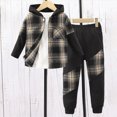 thumbnail image 2 of KPOPLK Boys Two Piece Outfit Clothes Plaid Front Button Down Hoodie Sweatshirt and Jogger Sweatpants Sets Size 4-5 Years,Brown, 2 of 7