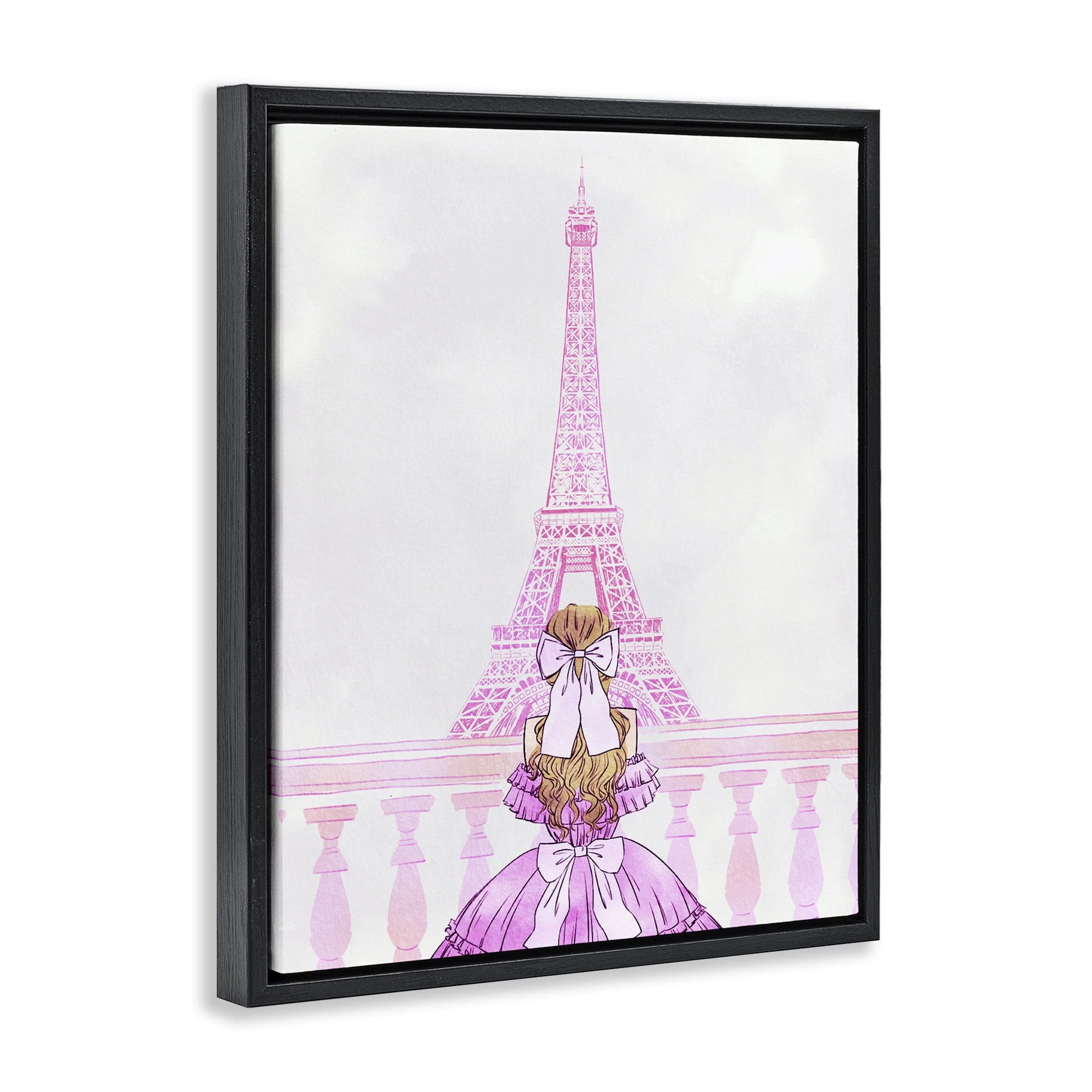 Stupell Industries Pink Gown & Eiffel Tower Black Framed Floater Canvas Wall Art, design by Ziwei Li