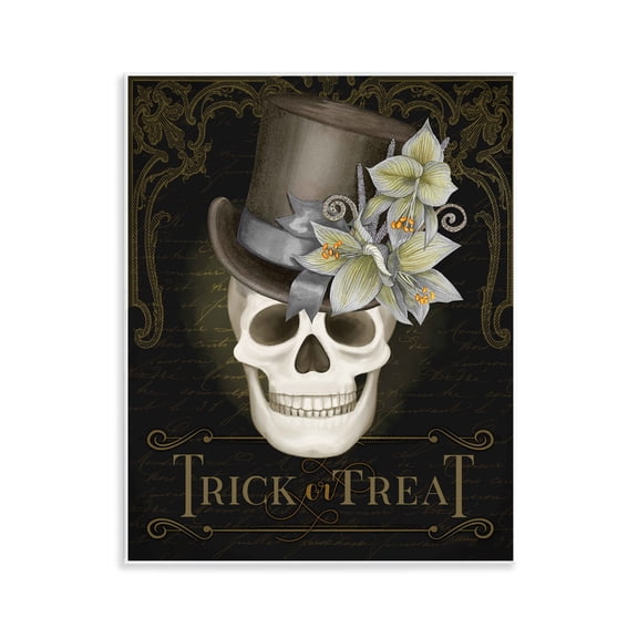 Stupell Industries Trick Or Treat Skeleton Skull Wall Plaque Art design by Nicole Tamarin, 14 x 11