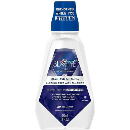 Crest 3D White Luxe Diamond Strong Anticavity Fluoride Whitening Mouth Rinse, Clean Mint 16 oz (Pack of