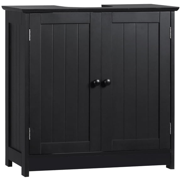 HOMCOM Under Sink Cabinet with 2 Doors and Shelf, Pedestal Sink Bathroom Vanity Furniture, Black