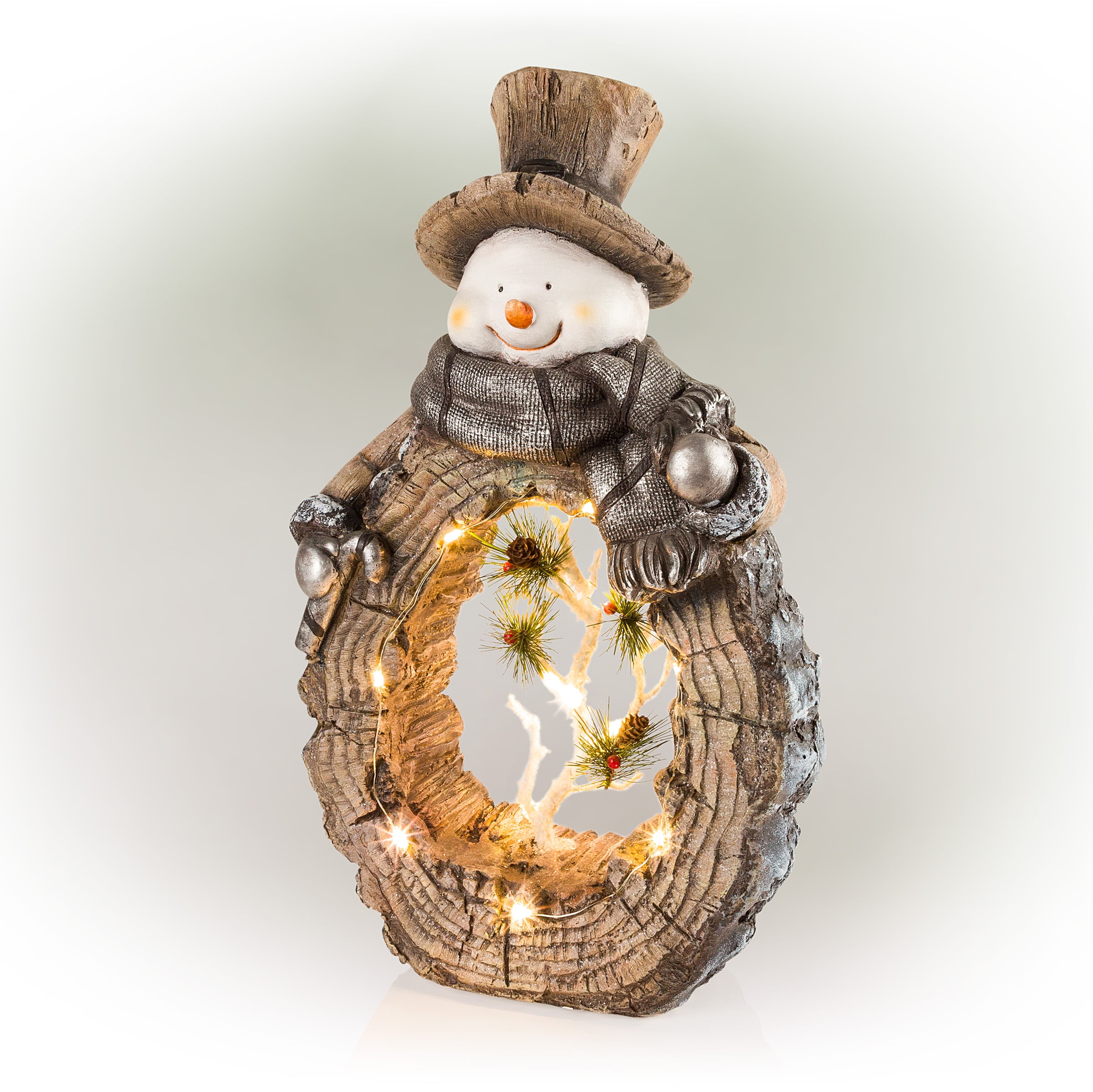 Alpine Corporation 21-Inch Holiday Snowman Statue with LED Lights for ...