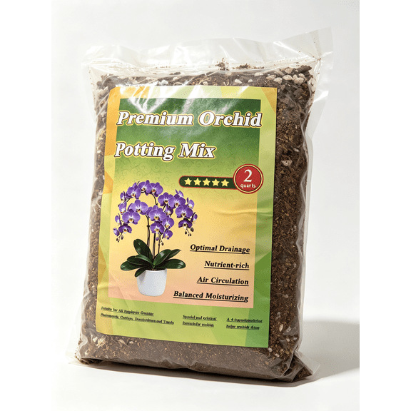 2QT Orchid Potting Soil Mix, Breathable Well-Draining Orchid Repotting Medium with Pine Bark, Coco Coir, Peat Moss and Perlite for Multiple Orchid Types
