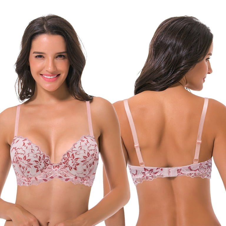 Curve Muse Women's Underwire Plus Size Push Up Add 1 and a Half Cup Lace  Bras-2PK-White/Red,Black/Grey-44B 